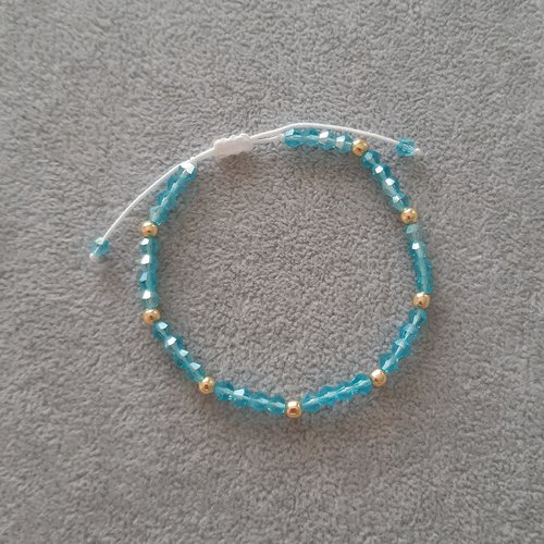 Bracelet cordon coulissant bleu et or