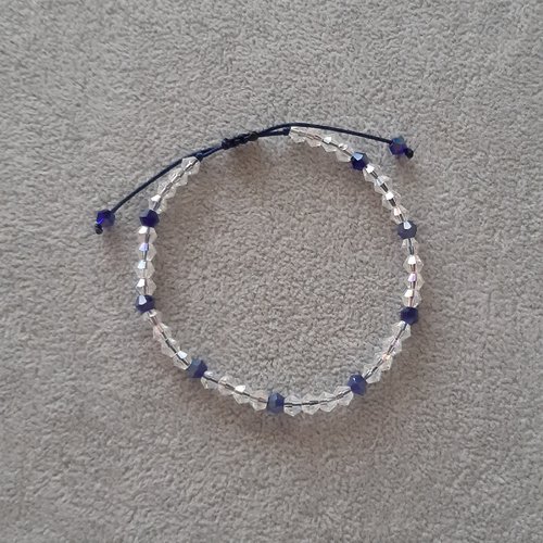 Bracelet cordon coulissant transparent et bleu