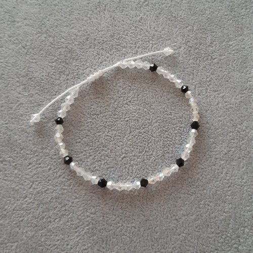 Bracelet cordon coulissant transparent et noir