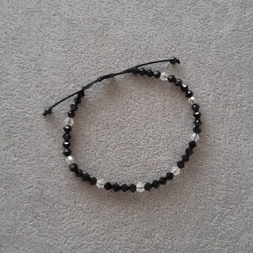 Bracelet cordon coulissant noir et blanc