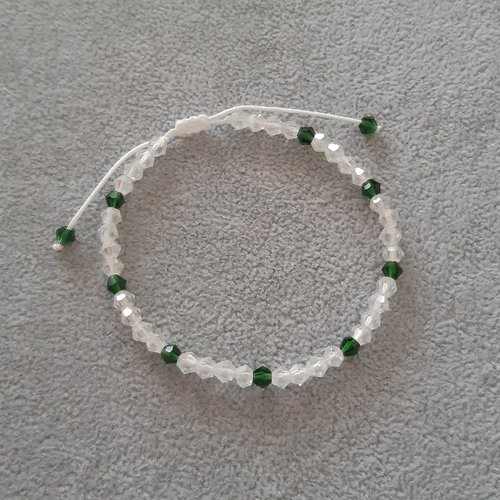 Bracelet cordon coulissant blanc et vert foncé
