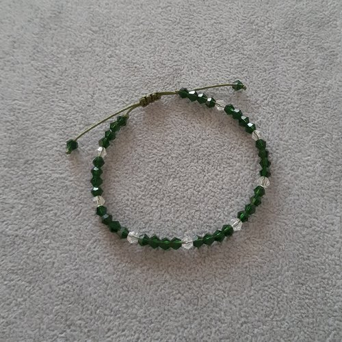 Bracelet cordon coulissant vert et blanc