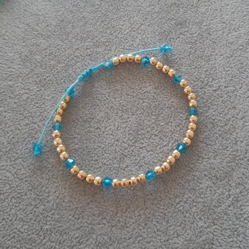 Bracelet cordon coulissant or et bleu