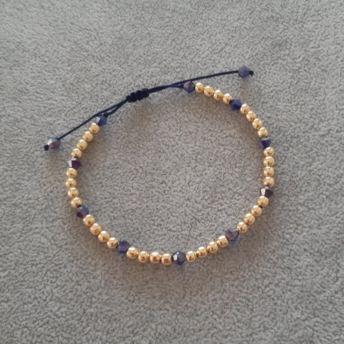 Bracelet cordon coulissant or et bleu