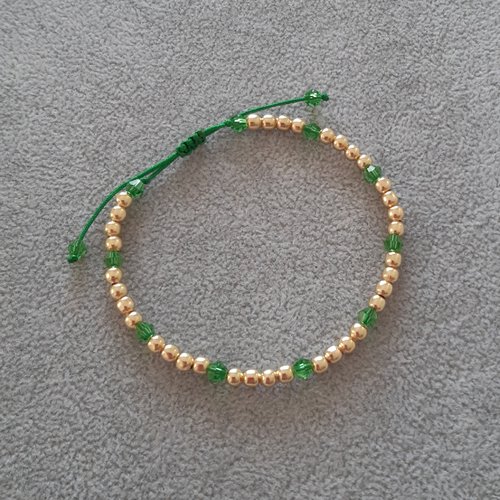 Bracelet cordon coulissant doré et vert vif