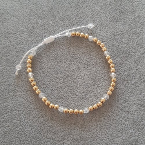 Bracelet cordon coulissant or et blanc