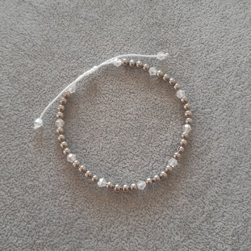 Bracelet cordon coulissant argenté blanc