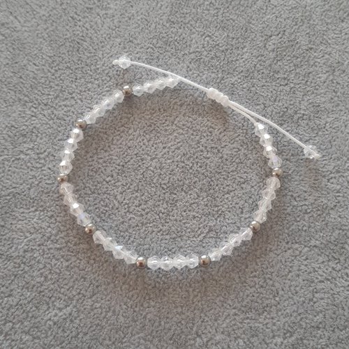 Bracelet cordon coulissant blanc et argent