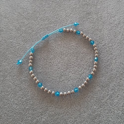 Bracelet cordon coulissant argent et bleu