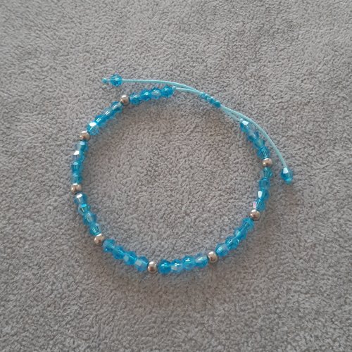 Bracelet cordon coulissant bleu et argent