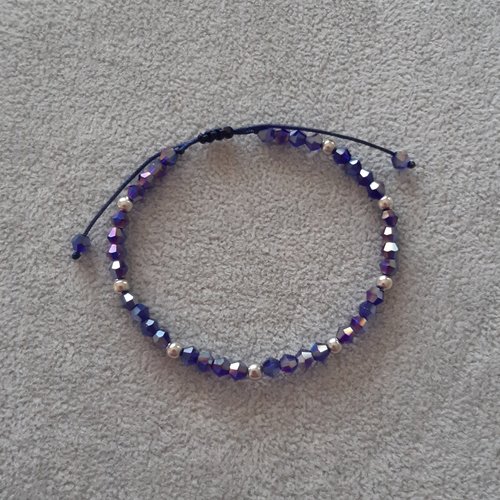 Bracelet cordon coulissant argent et bleu