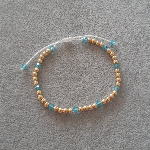 Bracelet cordon coulissant or et bleu