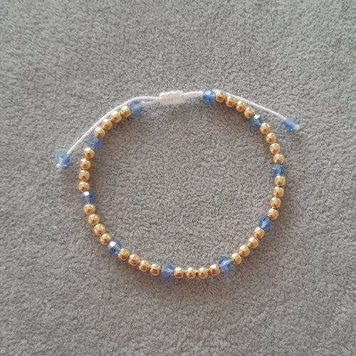 Bracelet cordon coulissant or et bleu