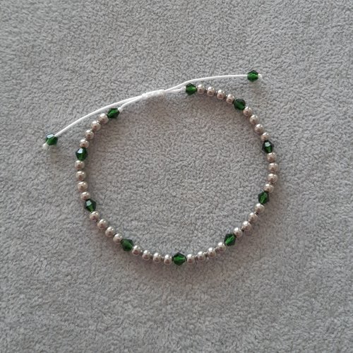 Bracelet cordon coulissant argent et vert