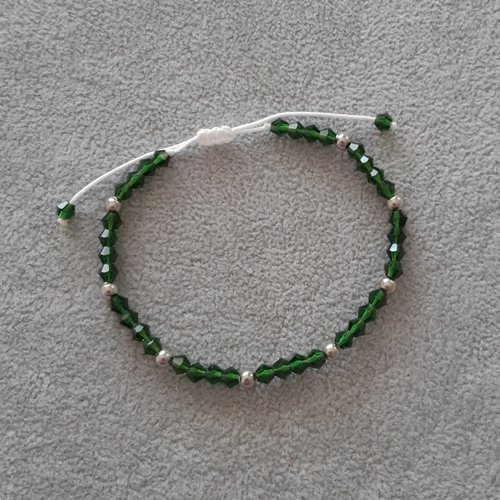 Bracelet cordon coulissant vert et argent