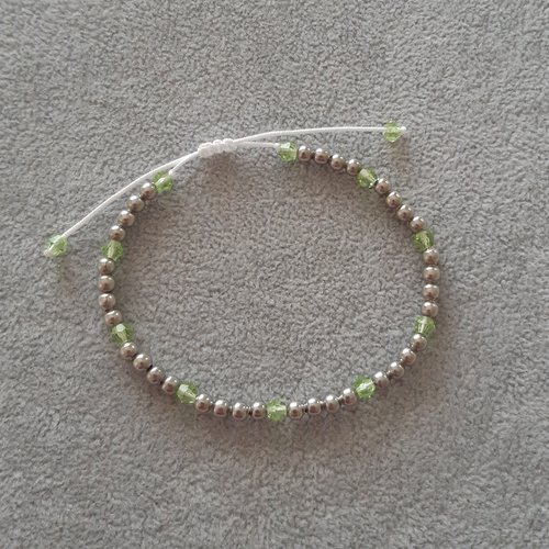 Bracelet cordon coulissant argent et vert