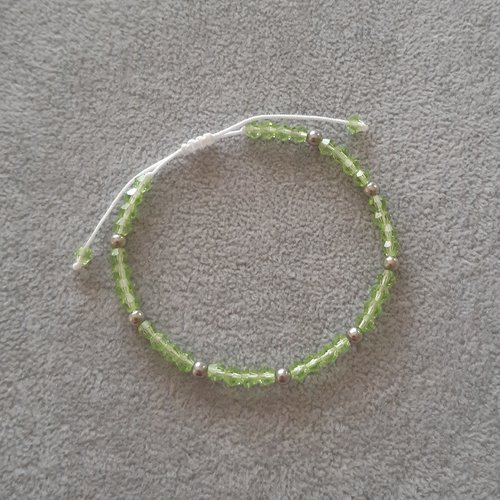 Bracelet cordon coulissant vert et argent