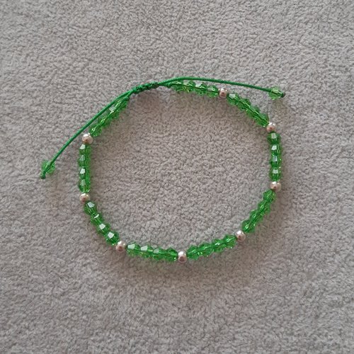 Bracelet cordon coulissant vert et argent