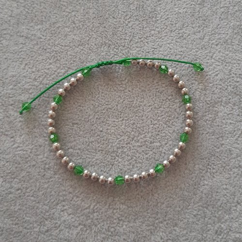 Bracelet cordon coulissant argent et vert