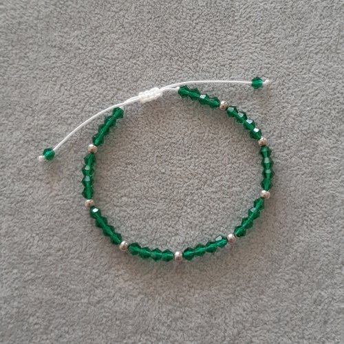 Bracelet cordon coulissant vert et argent