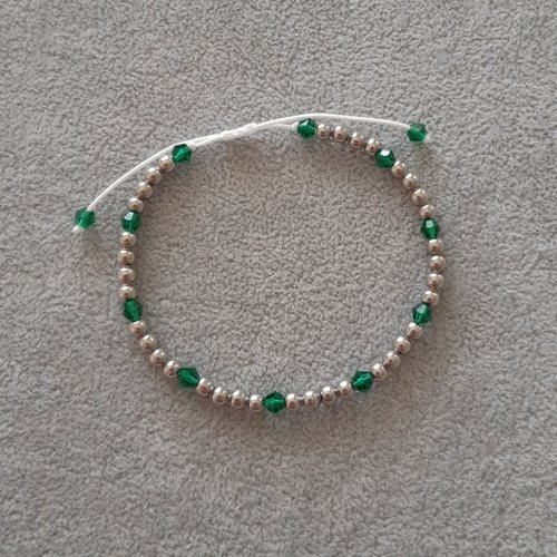 Bracelet cordon coulissant argent et vert