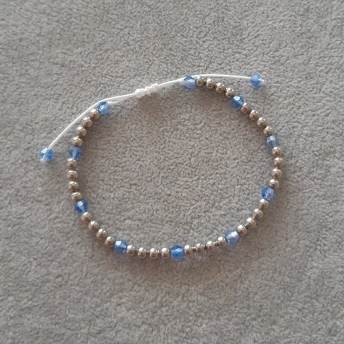 Bracelet cordon coulissant argent et bleu