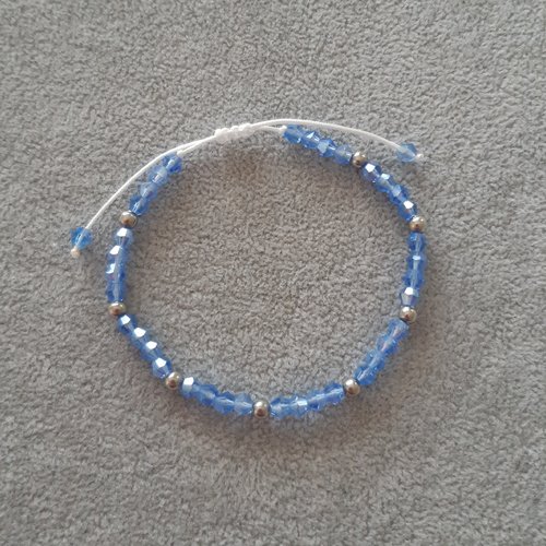 Bracelet cordon coulissant bleu et argent