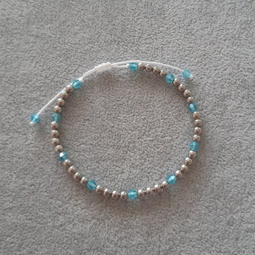 Bracelet cordon coulissant argent et bleu