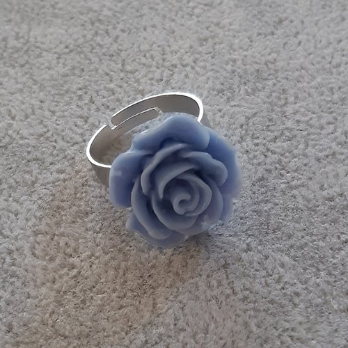 Bague ajustable fleur bleue