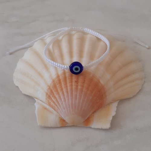 Bracelet nazar boncuk macramé plat blanc