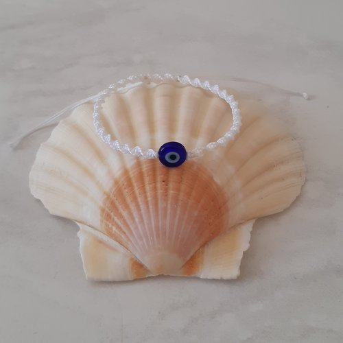 Bracelet nazar boncuk macramé twist blanc