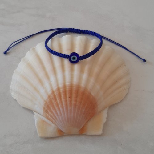Bracelet nazar boncuk macramé plat bleu roi