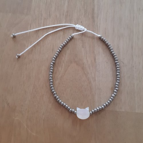 Bracelet tête de chat blanc
