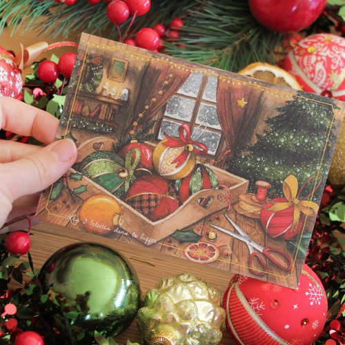 Carte de voeux boules de noël 10x15cm