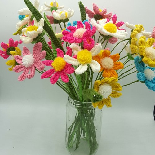 Bouquet de fleurs, fleur au crochet, multicolores, marguerite, fêtes des mères.