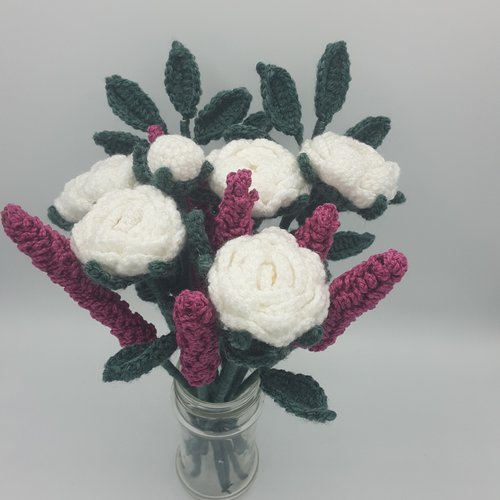 Bouquet, fleur, bouquet de fleurs, fleurs au crochet, cadeau femme, anniversaire, fait main, roses, lavande, noël