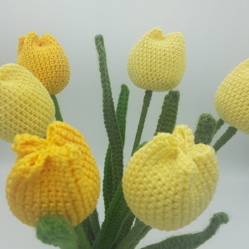 Bouquet de tulipes jaunes au crochet, bouquet de fleurs, cadeau, fête des mères, saint valentin