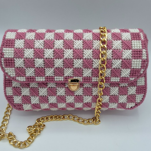 Sac avec chaîne dorée, motif géométrique, sac doublé, tissu fleuri, cadeau, mariage, cérémonie, fait main, création.