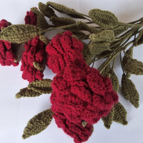 Bouquet, fleur, rose, fleurs au crochet, cadeau, femme, anniversaire, mariage, amour, passion.