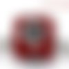 Perle tube, métal argenté, émail rouge, motif croix noir,10x9 mm, style pandora, 1