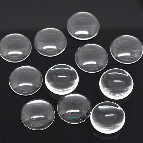10 Cabochons ronds env 15mm en Verre Transparent Domes Loupe