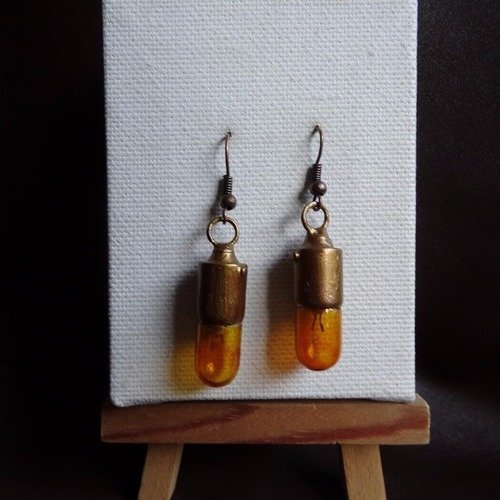 Boucles d'oreilles ampoules simple "gold bronze" et orange