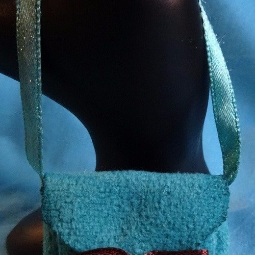 Mini sac pour poupée suédine turquoise et noeud marron