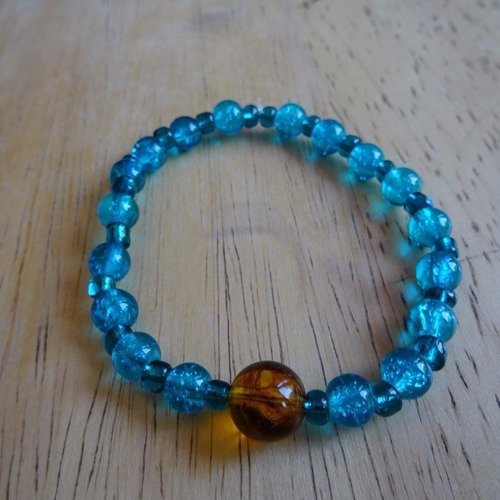 Bracelet perles rondes turquoises et ambre