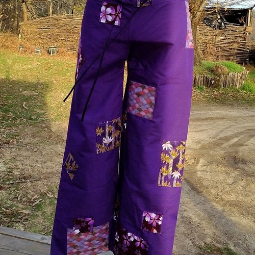 Pantalons coton droit tons violet patchwork japonais taille 34/36