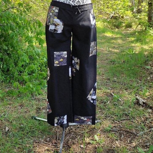 Pantalons coton droit noir patchwork japonais taille 34