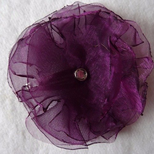 Barrette fleur violette strass argenté