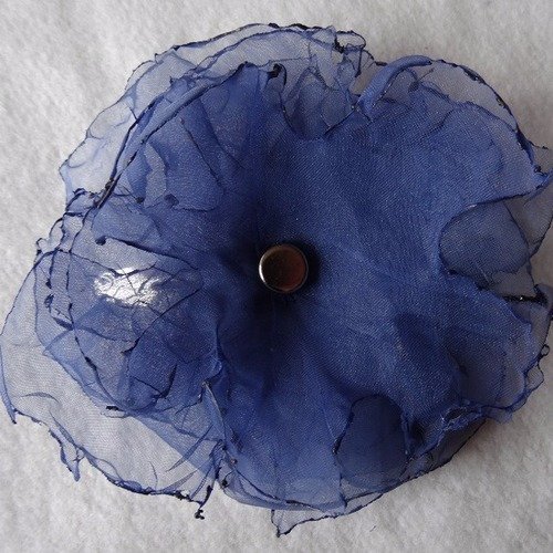 Barrette fleur bleue clou plat argenté
