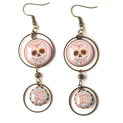 Fleuri inspiration Liberty fleuri couleur rouge et rose Boucles doreilles cabochon