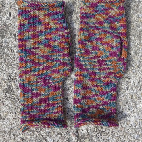 Mitaines multicolores en laine tricotées main